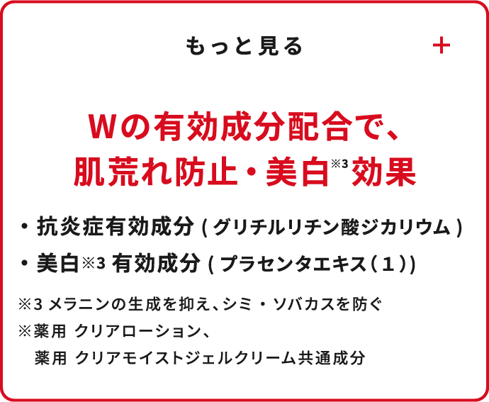 Wの有効成分配合で、肌荒れ防止・美白効果